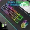 Combos şarj edilebilir kablosuz klavye oyun fare setleri 2.4GHz RGB arkadan aydınlatmalı 87Key PC Tuş Takımı Ergonomik Kablosuz Fare Dizüstü bilgisayar PC Oyunları