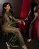 Robes décontractées maille à manches longues Maxi robe vert Sexy soirée nuit Date fête sirène transparent velours femmes 2023
