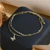 Braccialetti a maglie di catena Arrivo Bracciale a farfalla a doppio strato per donna Ragazza Braccialetto di cristallo lucido Mano Elegante gioielleria raffinata Compleanno Dhxum