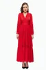 Casual Dresses High Quality Chiffon Long Dress 2023 Spring Summer Party Evening Women V-Neck Pleated Sleeve Red White Black Maxi XL