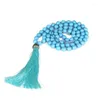 Pendant Necklaces KEJIALAI Blue Turquiose Healing Stone Pink Angular Crystal Beads Lapis Lazuli Handmade Strand Women Jewelry Tassel
