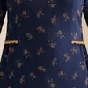 Robes décontractées robe de soirée élégante printemps et automne femmes col en dentelle rétro tissu tricoté impression bleu