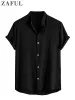 남자 용 셔츠 솔리드 스탠드 칼라 칼라 짧은 슬리브 블라우스 ZTP 스트리트웨어 버튼 셔츠 고품질 브랜드 탑