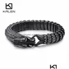 Charm Bracelets Punk Animal Dragon Head Bracelet Men Stainless Steel Black Matte China Blessing Bangle Jewelry Drop Delivery Dhqaa