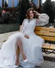 2022 new European lace party dresses polka dot mesh see through puff sleeve wedding dress Vestidos
