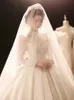Vestido de baile de manga comprida modesto Vestidos de noiva Vestidos de noiva Decote de joia transparente Lantejoulas aplicadas tamanho grande Robe De Mariee Cristal Bling Lantejoulas Vestidos de casamento 2023