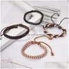 Beaded Strand Strands Vintage Black Bead Bracelets For Men Fashion Tai Chi Leather Bracelet Bangles Mtilayer Braided Rope Wide Drop Dhcxb