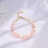 Braccialetti di collegamento Braccialetti di perle d'acqua dolce con secchiello di cristallo rosa a carica d'oro Trasferimento fortunato e innamorato Gioielli multi-tesoro fai-da-te per le donne