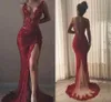 Sexy Red Spaghetti Full Lace Mermaid Prom Vintage Open Back Beaded Formal Evening Gown Long Plus Size Party Bridesmaid Dress Gowns