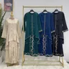 Ethnic Clothing Fashion Women Two Pieces Abaya Sets Muslim Embroidery Irregular Long Tops Skirts Modest Dress Dubai Party Gown Islamic