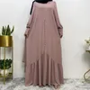 Abbigliamento etnico Moda Donna musulmana Tinta unita Maniche lunghe Abaya Jilbab Dubai Turchia Donna Festa Maxi Abito Abito ampio Abiti da sera