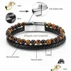 Beaded Strand 2023 Moda Uomo Gioielli Pietra naturale Bracciale in vera pelle Nero Acciaio inossidabile Chiusura magnetica Tiger Eye Bead Dr Dhi8J