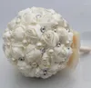 Fiori decorativi Est Crema Bouquet da sposa Fiore fatto a mano con strass Bouquet da sposa in cristallo da damigella d'onore