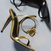 Sandálias de designer mulheres sapatos de designer moda croc clog cetim ouro cadeado sapato de alta qualidade banda estreita saltos de couro genuíno 35-43 com caixa sandália de salto stiletto