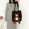 Evening Bags Hylhexyr Foldable Casual Tote Cartoon Cute Bear Shoulder Bag Schoolgirl Handbag Corduroy Shopping Buckle Design For Woman