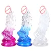 Transparent Crystal Kirin Shape Anal Plug Top Liquid Silicone Realistic Dildos Butt Anus Vagina Dual Purpose G-Spot AV Magic Wand Orgasm Lady Lesbian Gay Sexual Toys