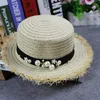 Beanies Beanie/Skull Caps Summer Women Flat Top Straw Hat Fashion Female Daisy Flower Pearl Trip Girls Beach Breathable Leisure Hats