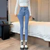 Jeans da donna a vita alta con doppio bottone Slim Skinny Pencil Denim Pants Pantaloni streetwear alla caviglia elasticizzati lavati classici da donna