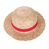 Wide Brim Hats Boy Girl One Piece Cap Straw Hat Neck String Luffy Flat Cosplay Japanese Cartoon Props Kid Red Stripe Beach Elob22