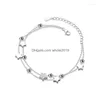 Braccialetti di collegamento a catena Moda Doppio strato Trasparente Zircone Stella Rotonda Perlina Braccialetto di fascino Braccialetto per le donne Elegante regalo di gioielli Pseras D Dhr7D