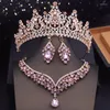 Necklace Earrings Set Fashion Purple Colors Bridal With Tiaras Princess Wedding Crown Bride Costume Accessories