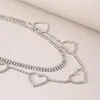 Chains Sweet Gold Silver Color Hollow Heart Full Rhinestone Multilayer Neckalce For Women Girls Charm Clavicle Chain Wedding Jewelry
