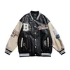 Kurtki męskie urzędziego skóra kobiety vintage haft listu patchwork college college płaszcze Hip Hop Bomber Coat