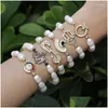 Perlenstrang 5 teile/los Natürliche Süßwasser Perle Armband Pave Gold Fatima Hand Charme Farbe Für Frau Mädchen Schmuck Geschenk Drop liefern Dhhlx