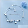 Braccialetti di collegamento a catena Moda Doppio strato Trasparente Zircone Stella Rotonda Perlina Braccialetto di fascino Braccialetto per le donne Elegante regalo di gioielli Pseras D Dhr7D