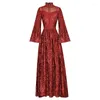 Casual Dresses Janeyiren Fashion Designer Dress Fall Women Stand Collar Flared Sleeve Embroidered Mesh Long Skirt Party