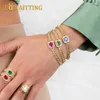 Link Bracelets 2023 Gold Color 5mm Cuban Chain Red Blue Green Colorful CZ Cluster Charm Fashion Bracelet For Women