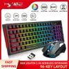 Combos l99 teclado sem fio conjunto de teclado 2.4g Modo 96 teclado rgb teclado 7D mouse 2400dpi ajustável adequado para escritório de jogo