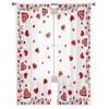 Curtain Valentine'S Day Red Heart Flower Pattern Chiffon Sheer Curtains For Living Room Bedroom Decoration Window Tulle Drapes