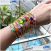 Braccialetti di collegamento a catena 10Pcs Bracciale elasticizzato con ciondolo a cuore in smalto con perline di rame Gioielli fatti a mano con perline d'oro per le donne 2022 Moda Vinta Dhczr