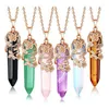 Pendentif Colliers Grand Hexagonal Collier En Cristal Naturel Pour Les Femmes En Métal Fleur Enveloppé Charme Guérison Pointu Opale Rose Quartz Pendule