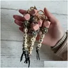 Keychains Lanyards Mama Armband Keychain Leopard Print Sile Bead Fashion Bag Pendant 2022 Mother Day Gift Drop Delivery Accessorie DHFYQ