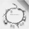 Chain Link Bracelets 2023 Titanium Steel Creative Cross Love Pearl Bracelet Womens Fashion Personality Stainless Birthday Gifts Drop Dhafj