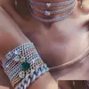 Kedjelänkarmband 2022 Hip Hop Jewelry Choker Halsband armband Set Heart Arrow Rose Gold Pink Cz Iced Out Pinky Cuban Women Wedd DHP3G