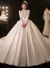 Modest Long Sleeve Ball Gown Wedding Dresses Bridal Gowns Sheer Jewel Neck Lace Appliqued Sequins Plus Size Robe De Mariee crystal Bling Sequins Wed Dresses 2023