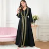 Vestidos casuais elegantes bordados na primavera verão muçulmano longa vestido feminino duas peças abaya conjunto 2023 noturno v-deco