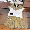 Luxury Baby Tracksuits Kids T-Shirt Set Child Suits 2st Splice Design Lapel T-Shirt och Cross Stripe Design Shorts #Multiple Product