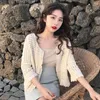 Women's Jackets Lace Shirts Spring Summer Crochet White Apricot Blouse Women Fashion Tops Sexy Hollow Out Knitted Cardigan Chemise