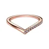 Cluster Rings trouwringen Tijdloze wens Halve stapelvinger voor vrouwen 14K Rose Gold Jewelry v Wishbone Prong Setting Round Clear Zirkons