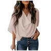 Blouzen voor dames shirts dames mode 2023 zomer casual losgeklede chiffon vrouwelijke half mouw vouwen v-neck tops s-xxl