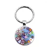 Keychains WG 1PC Färgglada mönster Tid Cabochon Gemstone Keychian Keyring Pendant Metal Glass Ball smyckespresent