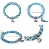 Chain Link Bracelets Retro National Style Elephant Animal Bracelet Creative Blue Natural Stone Round Beads Fashion Women Jewelry Acc Dhany