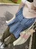Serbatoi da donna Casual Moda donna Bottoni frontali blu Plaid Stampato Camis 2023 Estate Vintage senza maniche Donna Chic Top