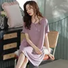 Women's Sleepwear Women's Mother Summer Nightgown Sexy V-Neck Lace Knee-Length Nightdress Thin 3XL Bride Lingerie Home Dress Clothing
