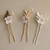 Pinces à cheveux Barrettes épingles de mariage fleur en céramique casque de mariée or argent couleur feuille bijoux perles femmes Boddy PinHair