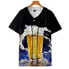 Мужские повседневные рубашки летняя мужская модная бейсбольная майка прохладное пиво 3D -принт унисекс Harajuku Street Sports Рубашка с коротким рукавом с коротким рукавом